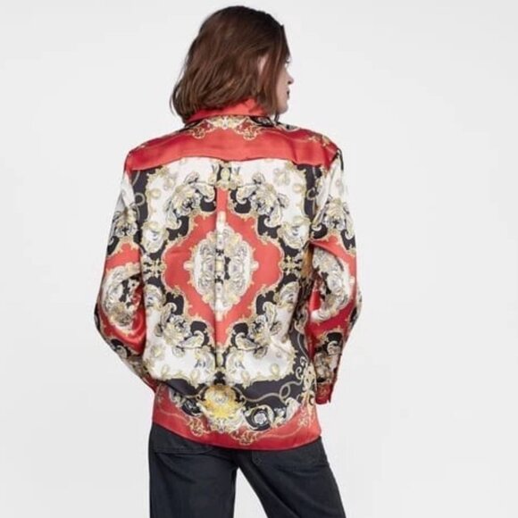 Zara AW18 Printed Chain Shirt Red Size XS - Picture 3 of 10